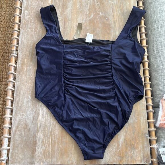 J Crew Swimsuit Size 24 Ruched Squareneck‎ One Piece Navy Blue - Picture 5 of 7
